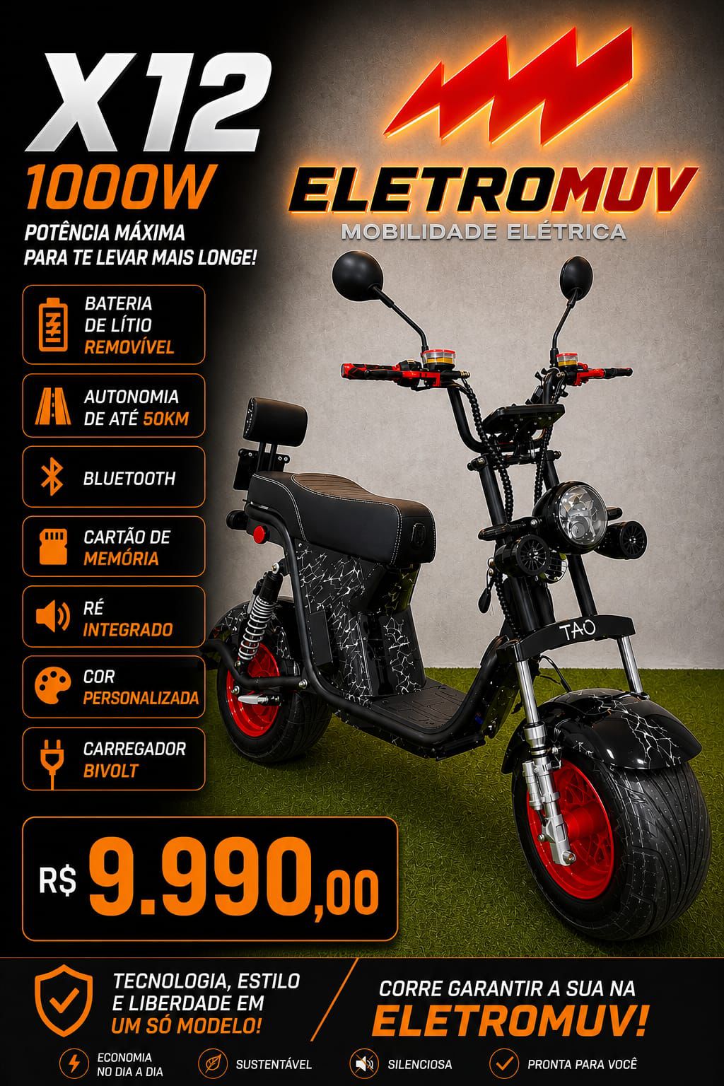 X12 1000W, scooter elétrica na Eletromuv Itajaí